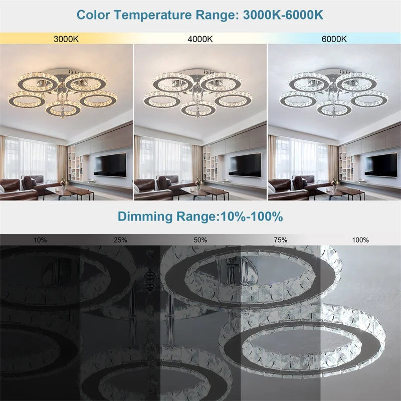 Modern Crystal Chandelier Ceiling Lamp Chrome Flush Mounted Pendant Light Luminari Dining Living Room Plafon Led Hanging Lampara