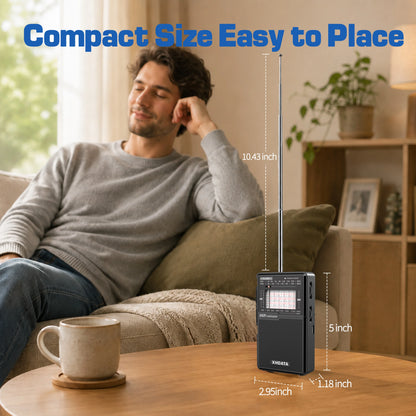 XHDATA D226 Mini Shortwave Radio AM FM SW Portable USB-C Rechargeable Battey Radio LED Flashlight 3.5mm Headphone Jack Stand