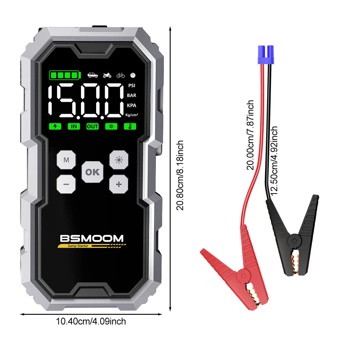 7000A Car Emergency Start Power Supply with Air Compressor, Battery Supercharger and Wireless Tire Inflator 12V Auto Jumper box
