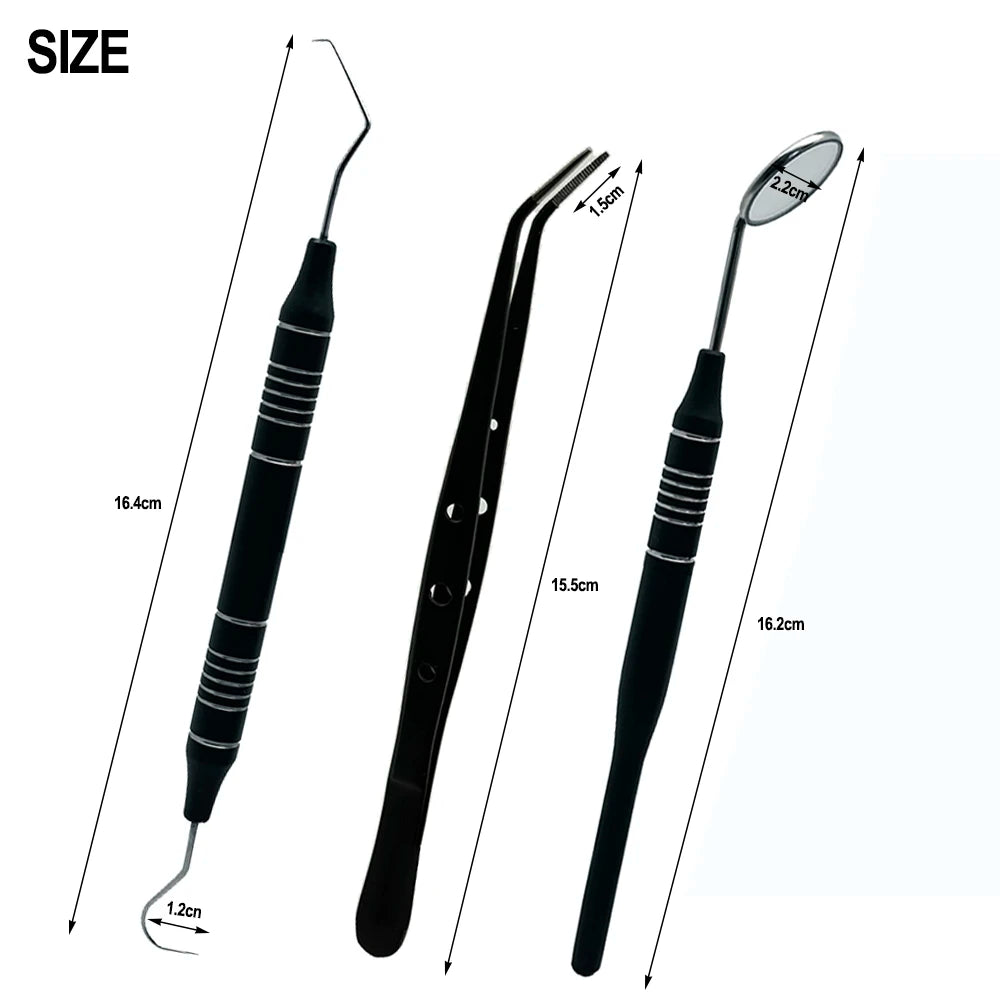 3Pcs/Kit Dental Mouth Mirror Tweezers Curve Probe Dentist Instrument Teeth Care Cleaning Dental Tools