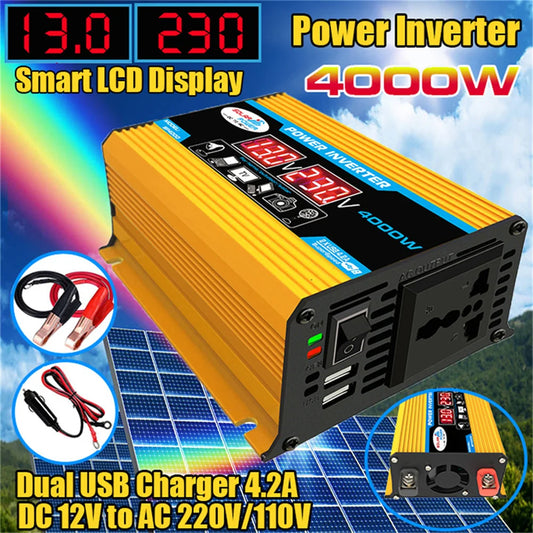 Dual LCD Digital Display Car Power Inverter Car Charger Converter Voltage Transformer for Auto Steamboat Accessories