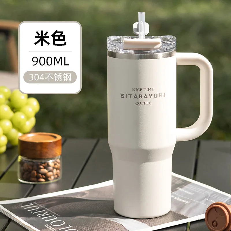 SITARAYURI 900ml Thermos Water Bottle Stainless Steel Coffee Cup Cold and Hot Double-layer Insulated Cup Tumbler Car Travel Mug