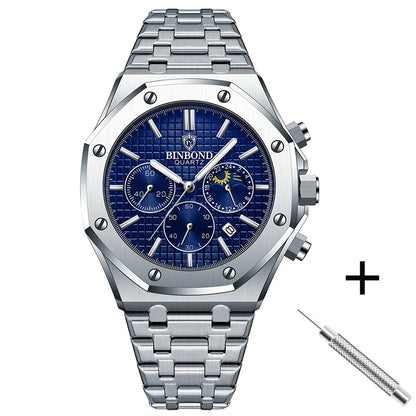 BINBOND Top Brand B0161 Men's Casual Watch Luxury Luminous Stainless Steel Waterproof Men's Date Calendar Clock