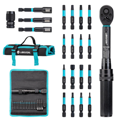 21pcs Bike Torque Wrench 1/4" 2-14Nm Bike Torque Wrench Set Socket Spanner with Impact Bit Bicycle Motorcycle Ratchet Repair Kit