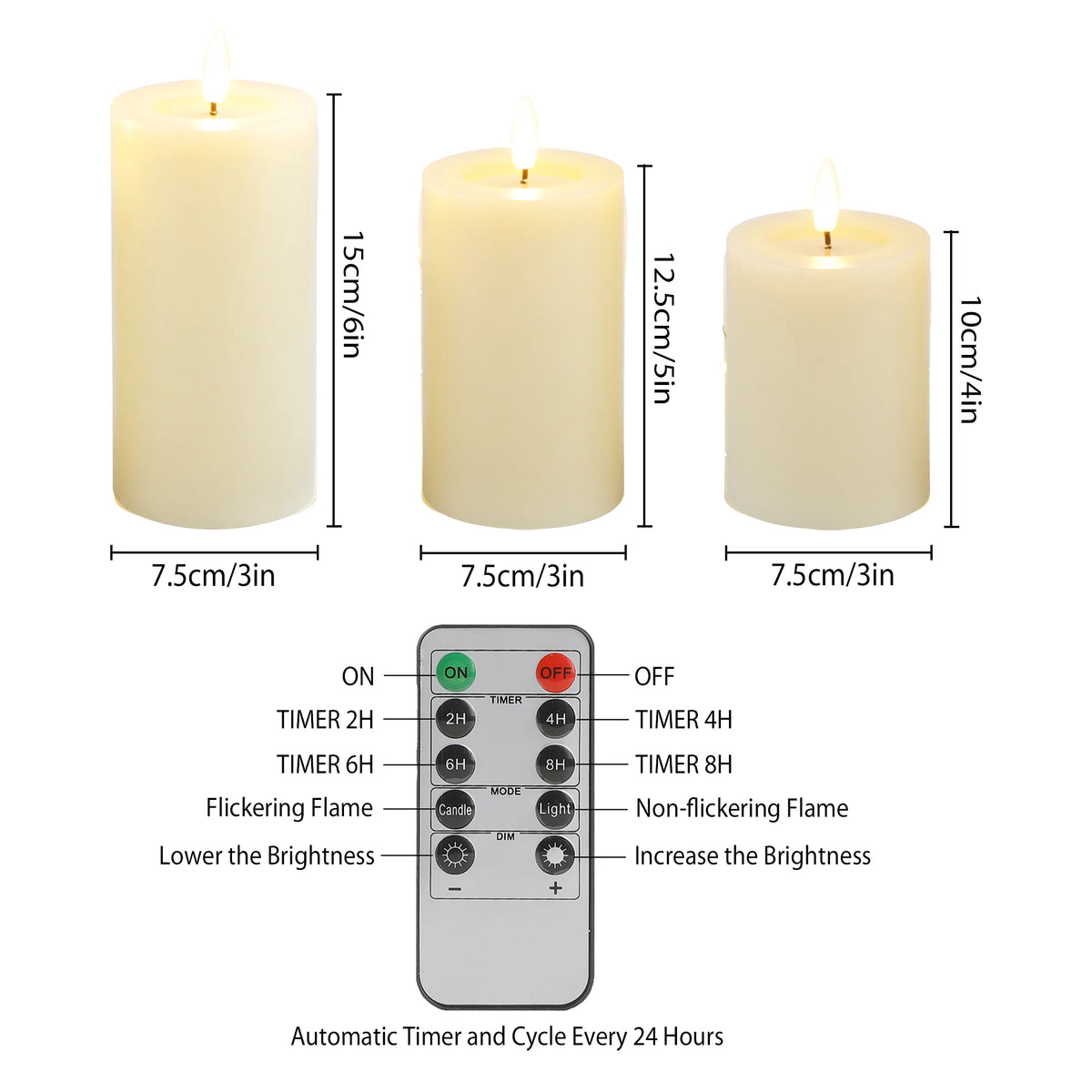 Flickering Flameless Candles Battery Operated with 10-Key Remote & 2/4/6/8-Hour Timer, Real Wax Pillar Grease  LED Candles Set
