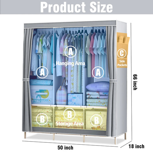 Fabric Canvas Wardrobe With Hanging Rail Shelving Clothes Storage Large Cupboard