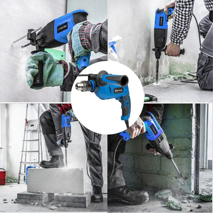 Hammer Drill 240V for Wood Metal Concrete, 850W Corded Electric Impact Drill 3000rpm Variable Speed, 2 in 1 with 360° Rotating