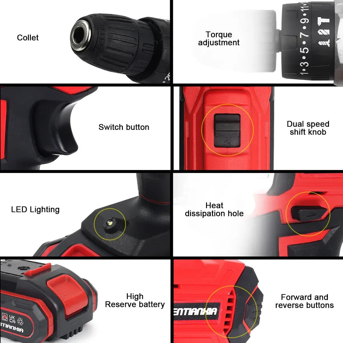 21V Cordless Hand Drill Combi Hammer Impact Drill Driver Electric Screwdriver 2 Battery Set