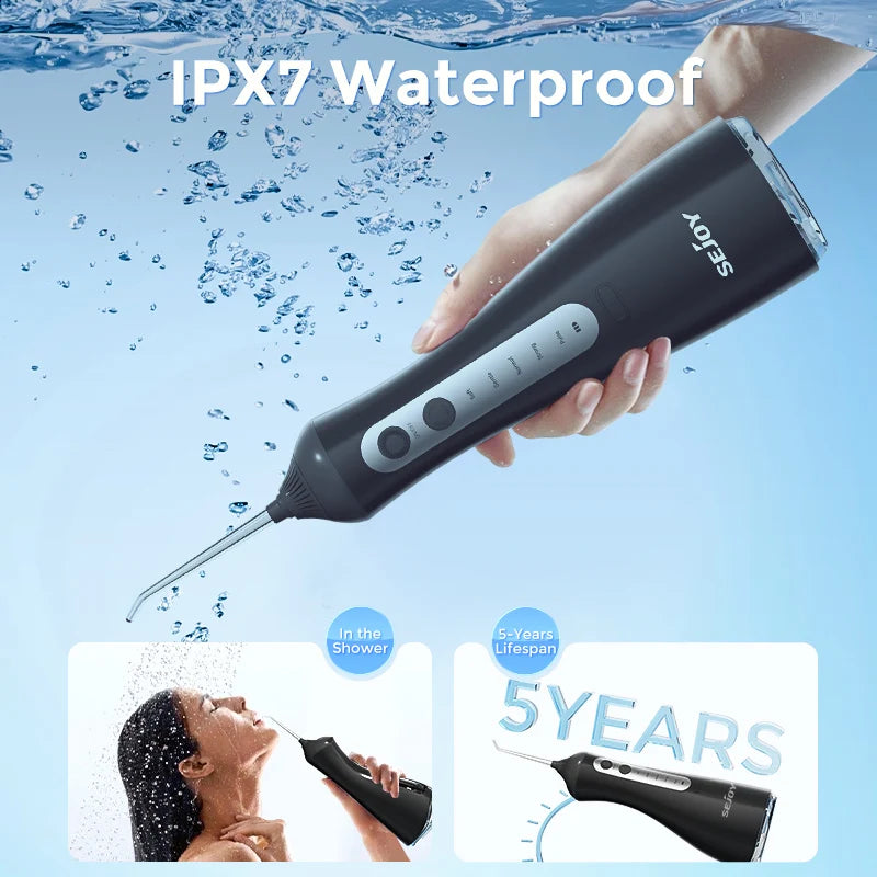 Sejoy Electric Oral Irrigator Water Dental Flosser Pick for Teeth Cordless 350ML Water Tank,6 Cleaning Modes, IPX7 for Travel