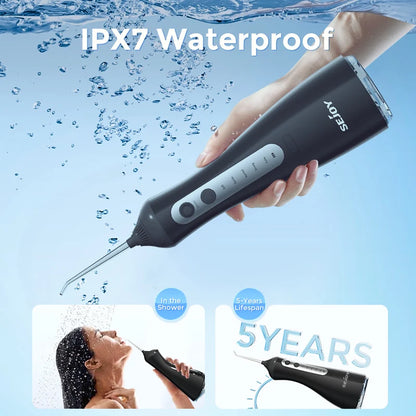 Sejoy Electric Oral Irrigator Water Dental Flosser Pick for Teeth Cordless 350ML Water Tank,6 Cleaning Modes, IPX7 for Travel