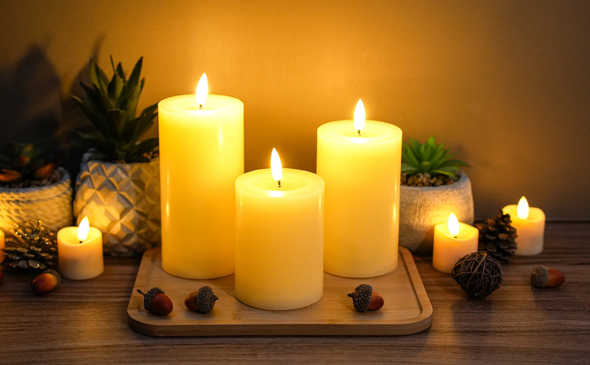 Flickering Flameless Candles Battery Operated with 10-Key Remote & 2/4/6/8-Hour Timer, Real Wax Pillar Grease  LED Candles Set