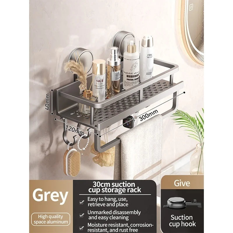 No Drill Suction Cup Suction Bathroom Rack Bathroom Shelf Toilet Space Aluminum Hanging Rack Bathroom Organizer Hang On The Wall