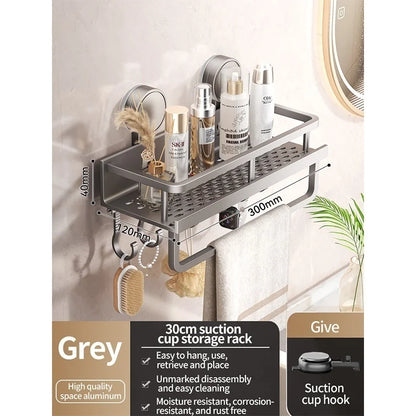 No Drill Suction Cup Suction Bathroom Rack Bathroom Shelf Toilet Space Aluminum Hanging Rack Bathroom Organizer Hang On The Wall