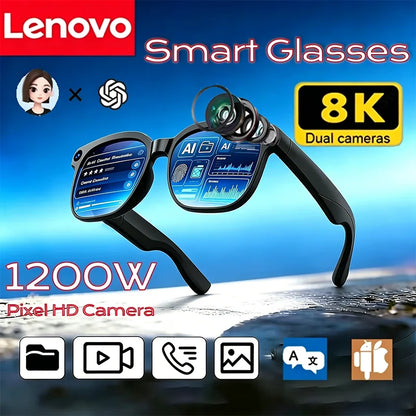 Lenovo 8K Camera AI Smart Glasses Touch Control Photo Recording Translator Voice Assistant Music Wireless Bluetooth Sunglasses