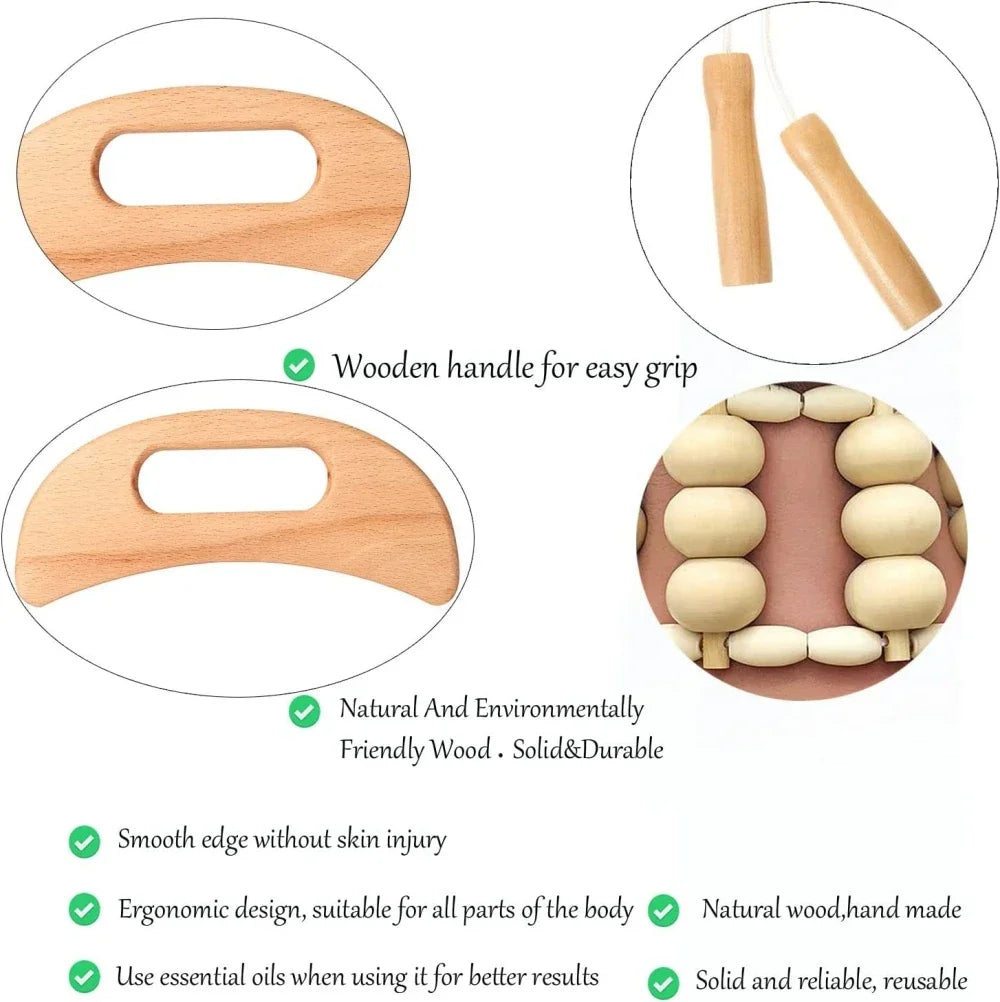 Jecaliz Wooden Therapy Massager for Lymphatic Drainage Anti Cellulite Maderoterapia Body Sculpturing Massage Roller Guasha Sets