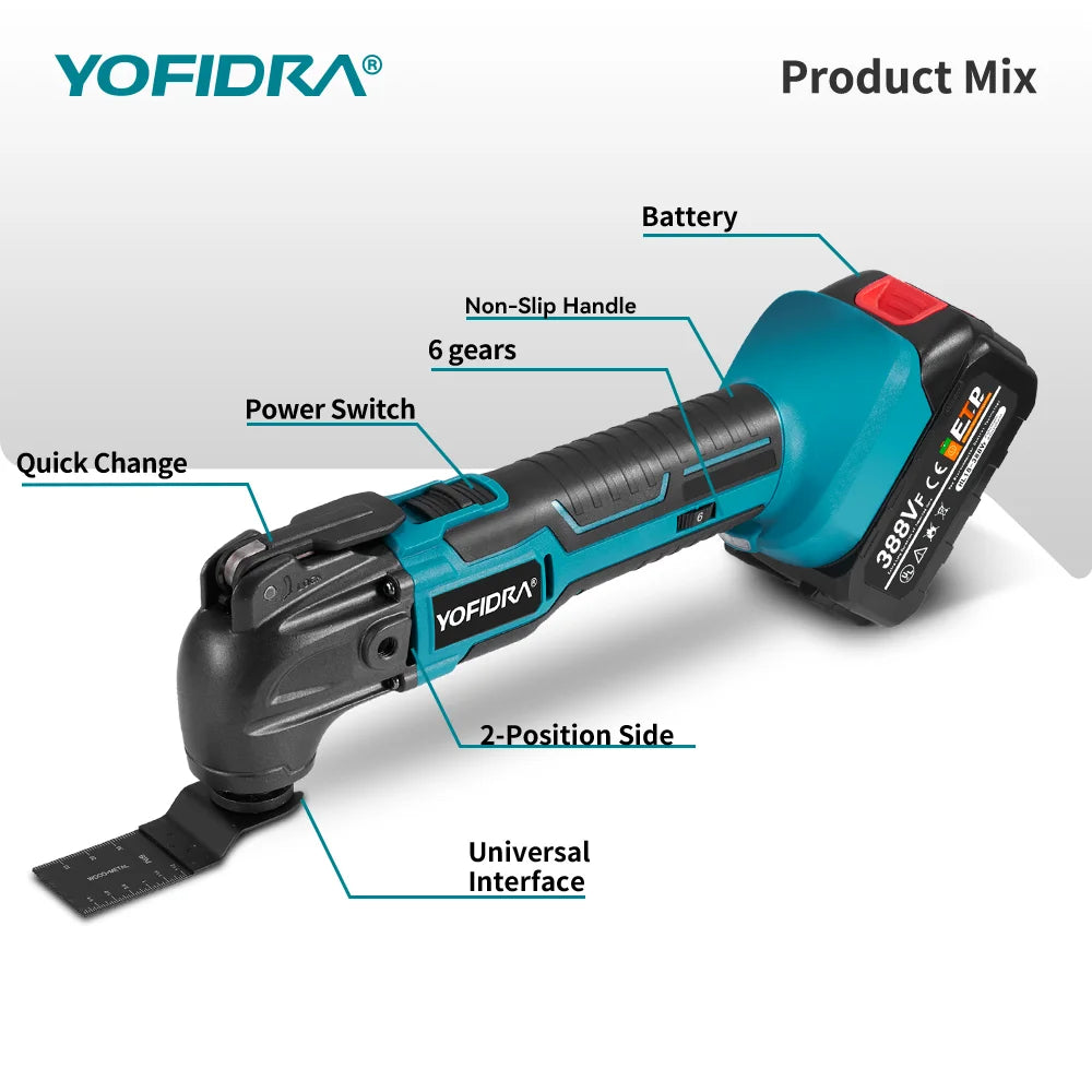 YOFIDRA 6 Gears 600W Oscillating Multi Tools Function Tool 20000OPM Electric Saw Trimmer Shovel for Makita 18V Battery Pin