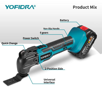 YOFIDRA 6 Gears 600W Oscillating Multi Tools Function Tool 20000OPM Electric Saw Trimmer Shovel for Makita 18V Battery Pin
