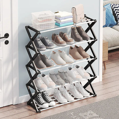 【Breeins】Foldable Multi-Tier Metal Shoe Rack for Entryway Shoes Storage Organizer Shelf Home Decoration Cabinet