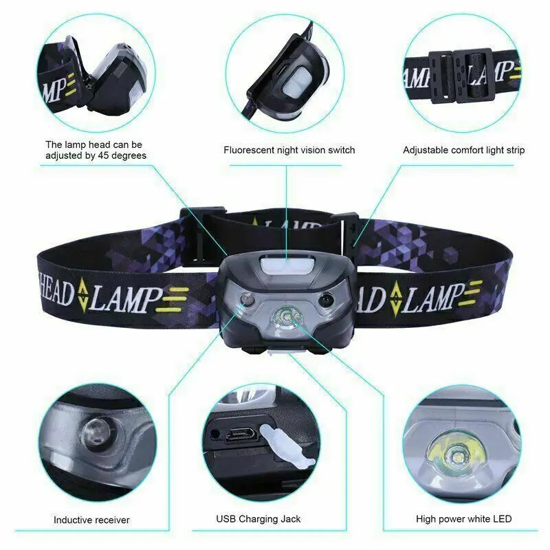 1/2X Super Bright Waterproof Head Torch Headlight LED USB Rechargeable Headlamp UK