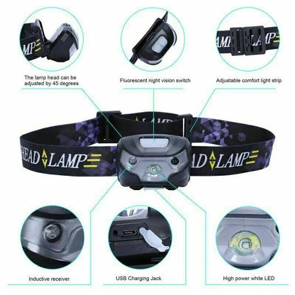 1/2X Super Bright Waterproof Head Torch Headlight LED USB Rechargeable Headlamp UK