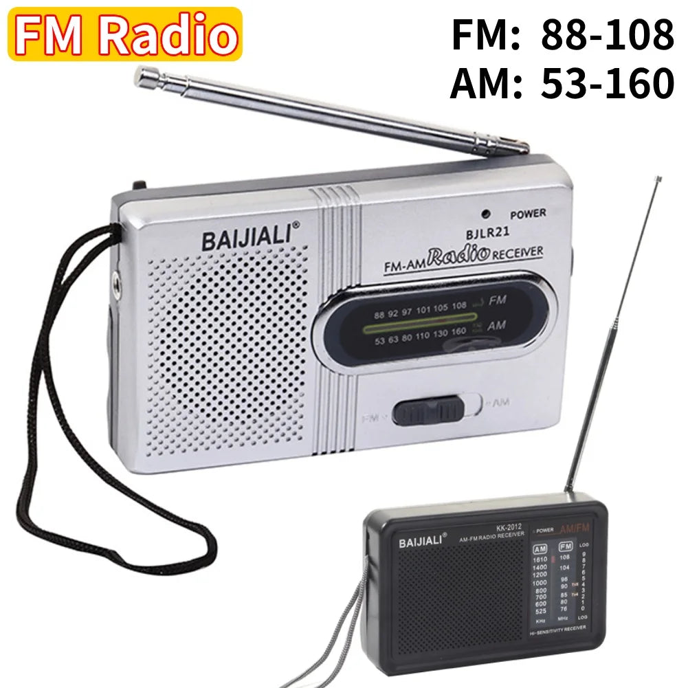 Radio FM/AM Small Portable Radio Battery Operated Radio Full-wave Band World Receiver Telescopic Antenna Built-in Speaker