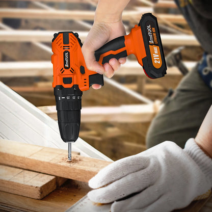 EMDTOOL Cordless Drill Driver 21V Battery Drill Set Electric Screwdriver Set, 25+1 Torque Setting, 2 Speed, LED Light for Home