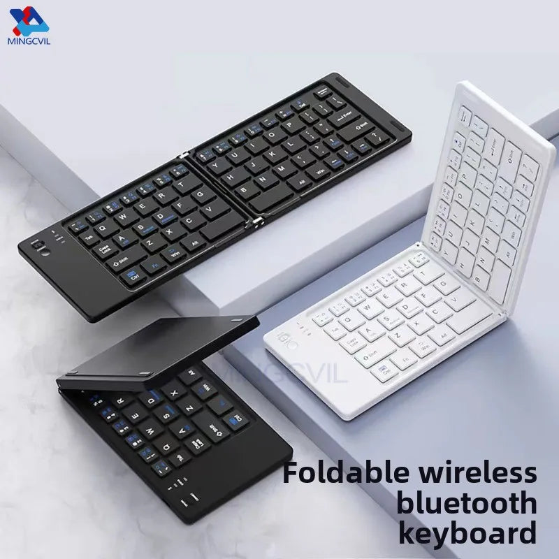 MINGCVIL Mini Foldable Wireless Keyboard Slim Portable Bluetooth Keyboard Rechargeable Folding Keyboard for IOS Windows Android