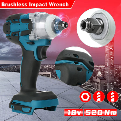 520NM Brushless Electric Impact Wrench Cordless Wrench Screwdriver PowerTool For Makita 18V Battery Pin