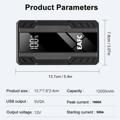 EAFC 1000A/1200A Jump Starter Power Bank Portable Charger Starting Device for 3.0L Emergency Car Battery Jump Starter