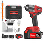Feytory Cordless Impact Wrench,1/2" Brushless Power Impact Gun,1500N.m Electric Wrench with 4 Sockets&12PCS Screwdriver Bits