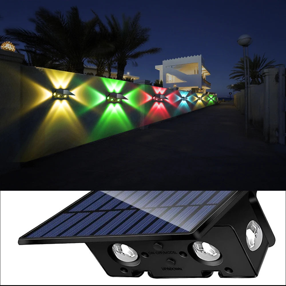 1-4PCS RGB Solar LED Light Outdoor Solar Wall Light IP65 Dusk To Dawn Up and Down Solar Light for Outside Fence Porch Deck Patio