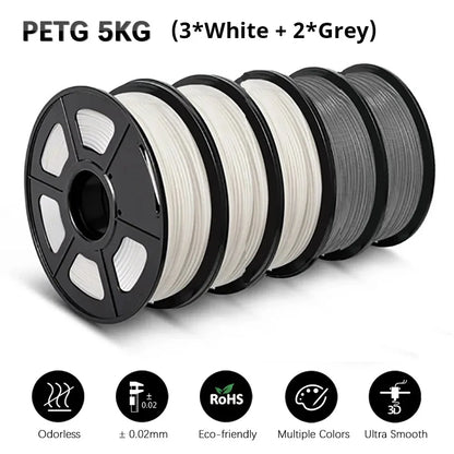 SUNLU 5Roll PETG/PETG Clear Filament 1.75 ±0.02mm 1kg Spool (2.2lbs) High Toughness Neatly Wound Filament Fit Most FDM Printer
