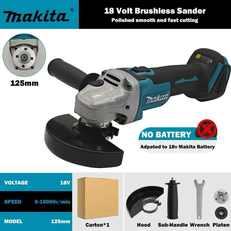 Makita DGA404 Cordless Brushless Angle Grinder Polishing Cutting Machine Electric Tool Compatible with 18V Battery 100mm/125mm