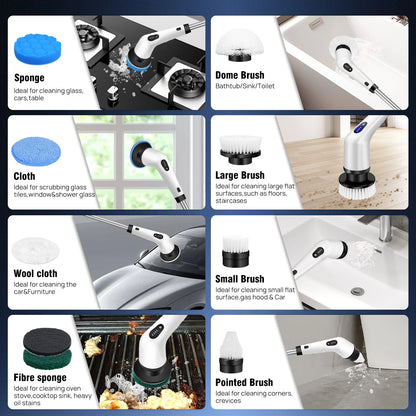 BRIEFNESS Cordless Electric Cleaning Brush 10in1 Multifunctional Spin Scrubber Kitchen Bathroom Rotary Cleaner Household