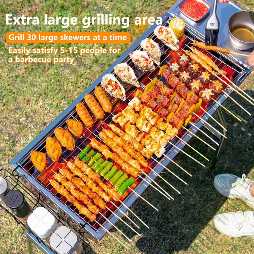 Barbecue Grill, Stainless Steel BBQ, Large Folding Portable BBQ Grill, Charcoal Grill for Outdoor Cooking Camping Hiking Picnics