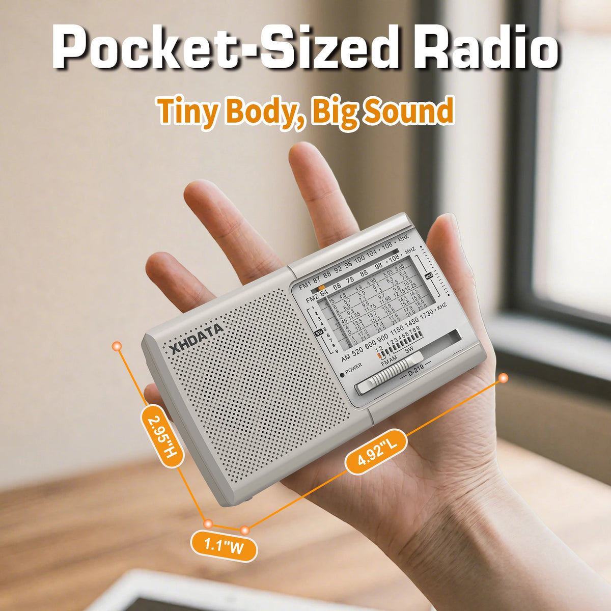 XHDATA D219 Portable Radio AM FM MW Shortwave Receiver Pocket Radio High Sensitivity Multi Band Radio with Speaker Earphone Jack