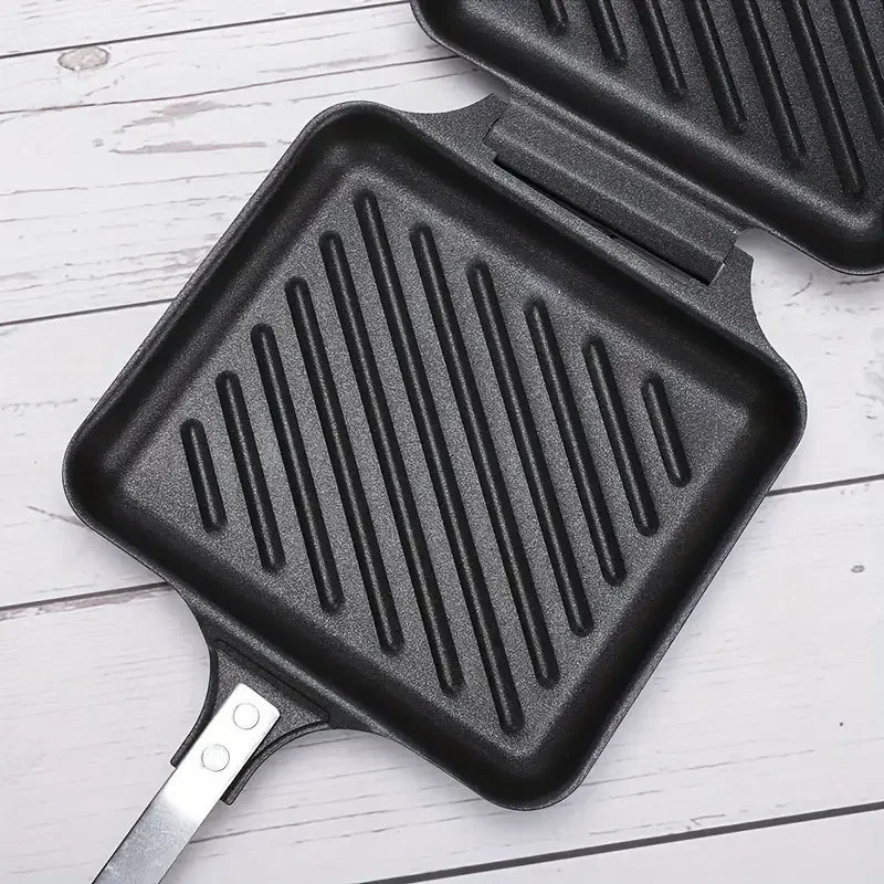 Non-Stick Camping Sandwich Panini Maker with Handle, Double Sided Frying Pan Detachable Grilled Sandwich Flip Pan