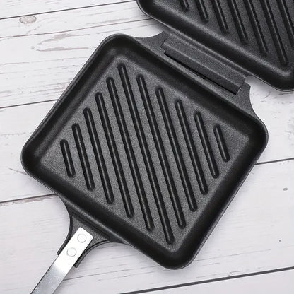 Non-Stick Camping Sandwich Panini Maker with Handle, Double Sided Frying Pan Detachable Grilled Sandwich Flip Pan
