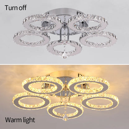 Modern Crystal Chandelier Ceiling Lamp Chrome Flush Mounted Pendant Light Luminari Dining Living Room Plafon Led Hanging Lampara