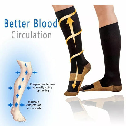 6Pair Unisex Copper Infused Compression Socks Men & Women Anti-Fatigue Varicose Vein Stocking Flight Travel Running Sports Socks