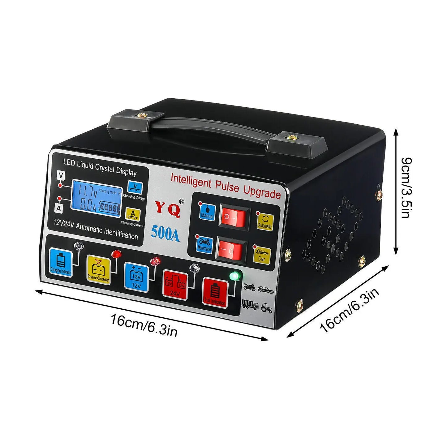 500A 12V/24V Heavy Duty Automatic Car Battery Charger Smart Pulse Repair Trickle