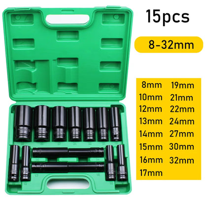 1/2Inch Drive 6-Point Impact Socket Set 10-20 pcs/set 8-32mm Metric Sizes Carbon Steel Impact Socket Set with Hard Storage Box