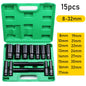 1/2Inch Drive 6-Point Impact Socket Set 10-20 pcs/set 8-32mm Metric Sizes Carbon Steel Impact Socket Set with Hard Storage Box