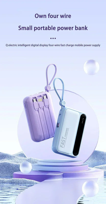 Lenovo 500000mAh Fast Charge Power Bank Portable Large Capacity 4 Built‑in Cables Backup Battery for Smartphones Daily Outdoor
