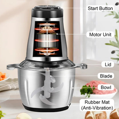 2L Electric Meat Grinder Food Crusher 2 Speeds Stainless Steel Multifunctional Vegetable Slicer Chopper Food Processor UK Plug