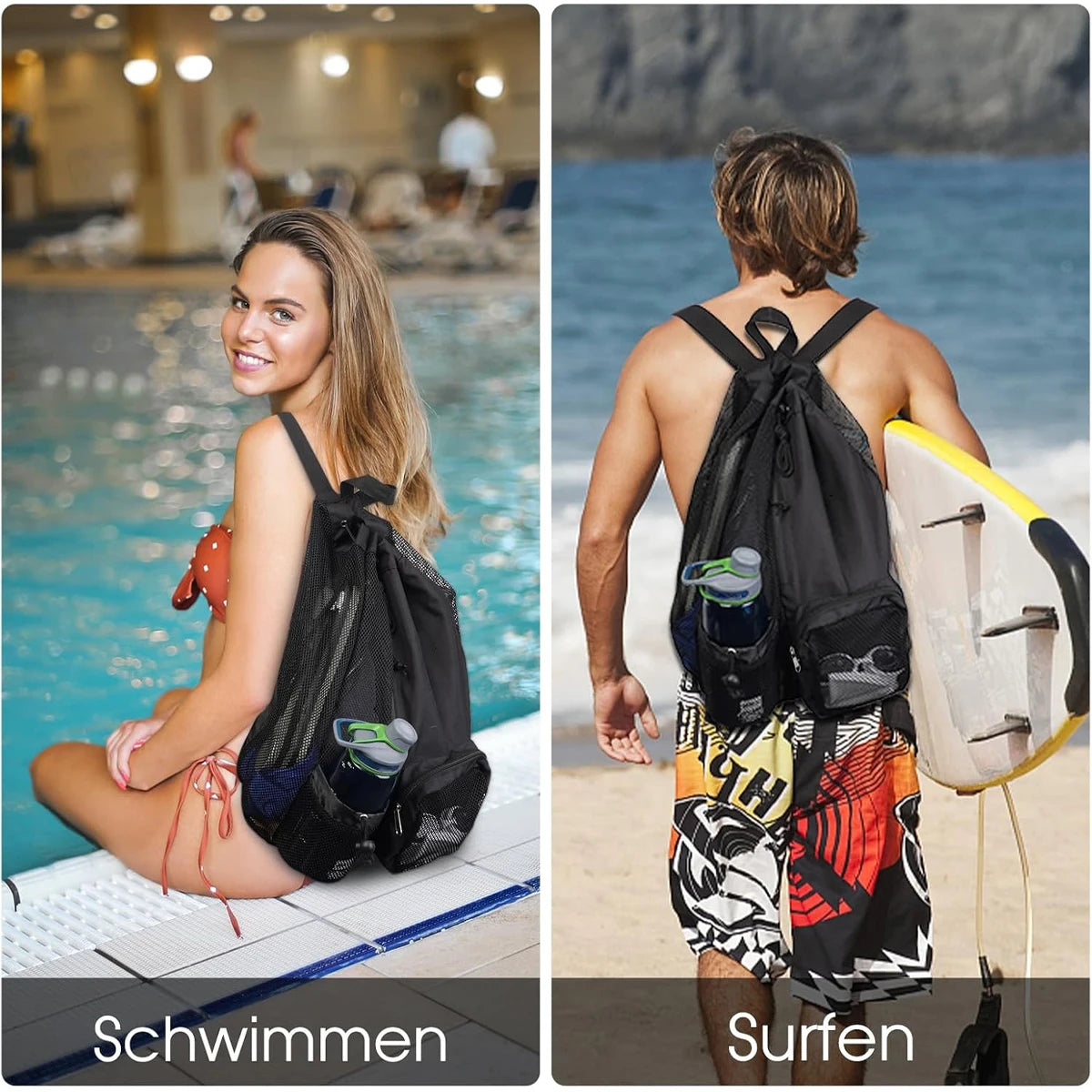 Women Travel Swimming Bag Mesh Drawstring Backpack with Wet Pocket Multipurpose Beach Backpack for Swimming Gym Workout Gear