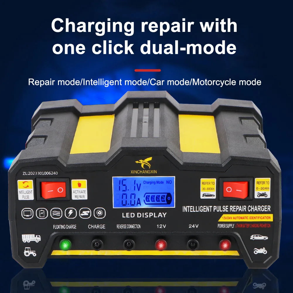 Intelligent Pulse Repair Battery Charger EU Plug 300AH LCD Display For Wet Dry Lead Acid Full Automatic Car Battery Charger 220W