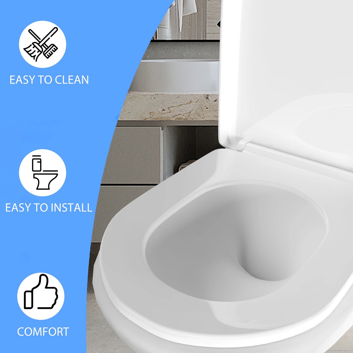 D-Type Toilet Seat Soft Closing Anti-Bacterial Hygienic - Removable Toilet Lid with 360° Rotation Hinge, Easy Install & Cleaning