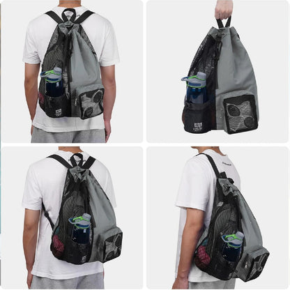 Women Travel Swimming Bag Mesh Drawstring Backpack with Wet Pocket Multipurpose Beach Backpack for Swimming Gym Workout Gear