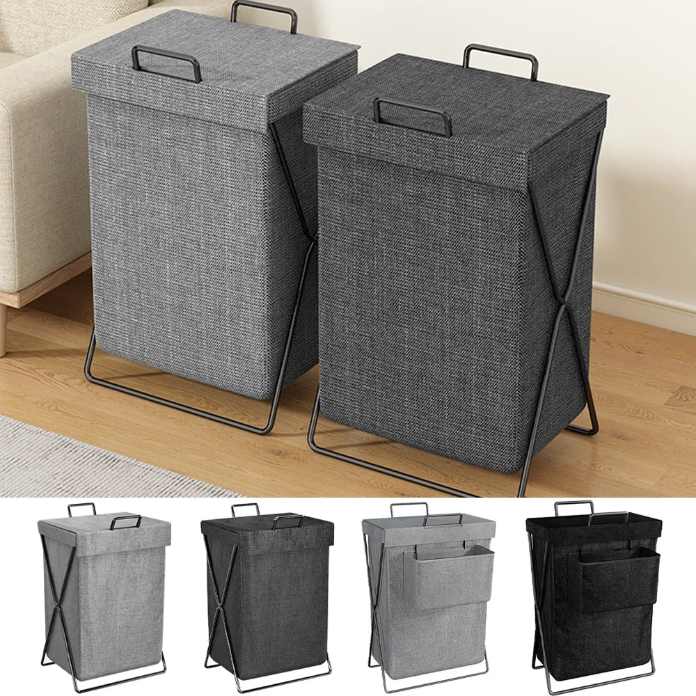 Foldable Storage Basket, Large Capacity Dirty Clothes Basket with hanging bag, Durable Canvas Organizer for Laundry